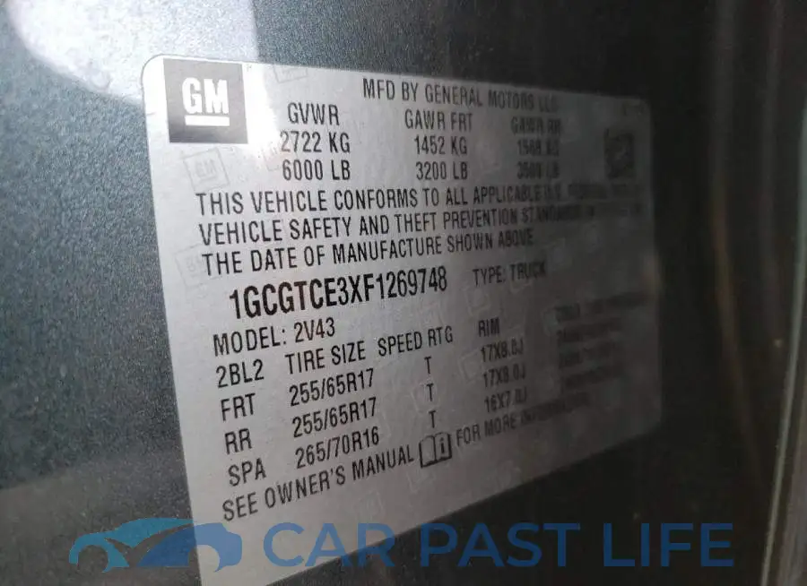 1GCGTCE3XF1269748# 12