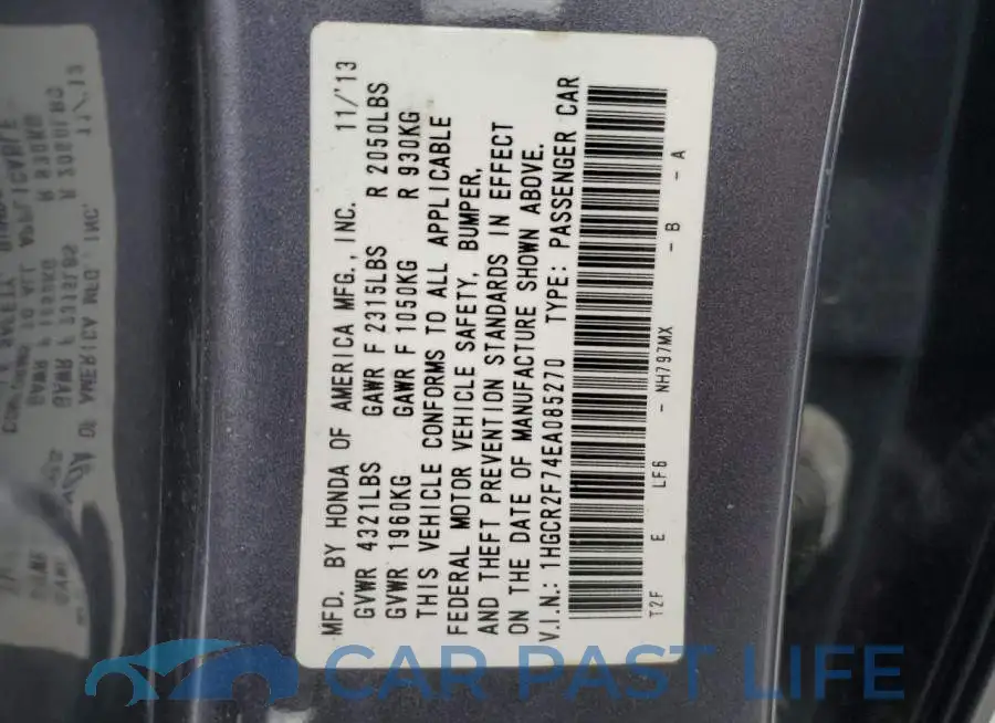 1HGCR2F74EA085270# 13