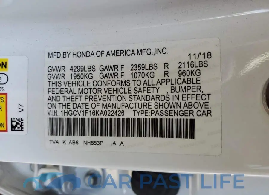 1HGCV1F16KA022426# 12