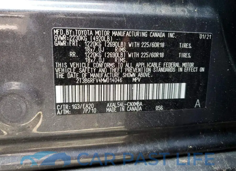 2T3B6RFV4MW014046# 13