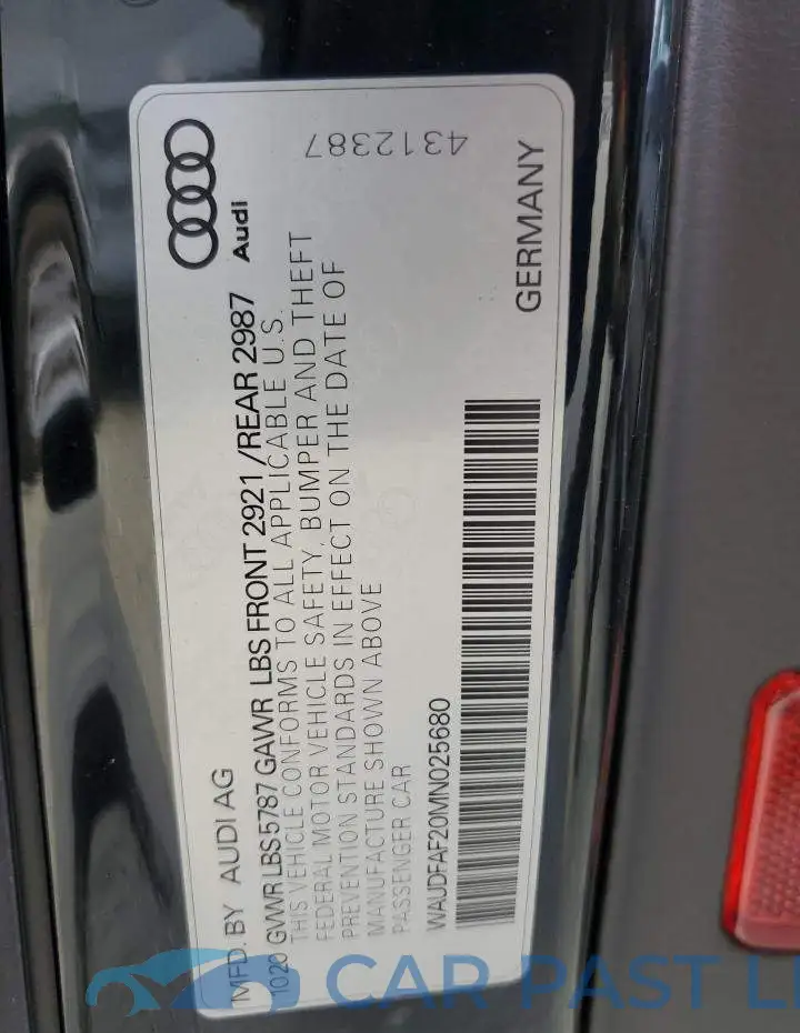 WAUDFAF20MN025680# 12