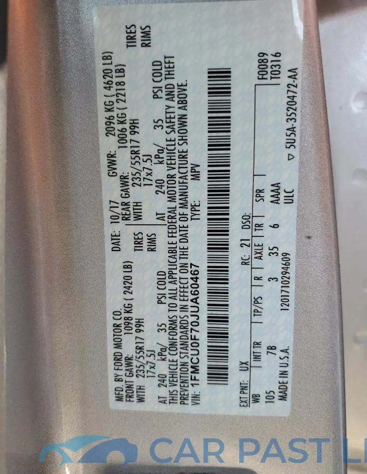 1FMCU0F70JUA60467# 13