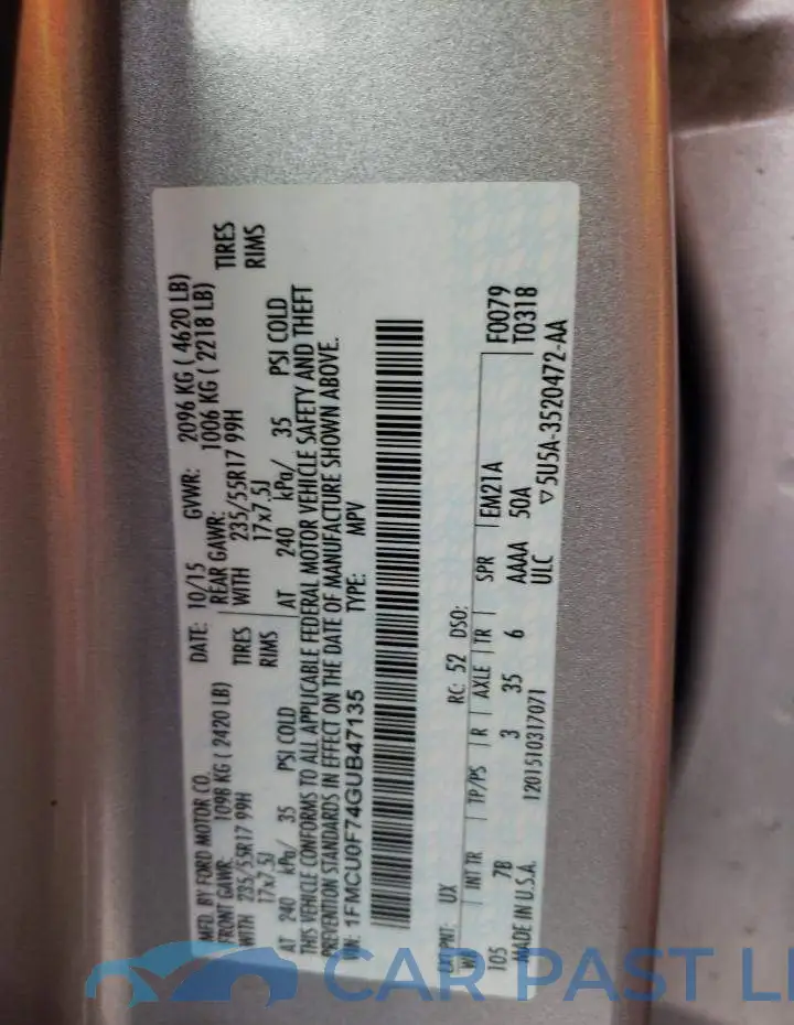 1FMCU0F74GUB47135# 13