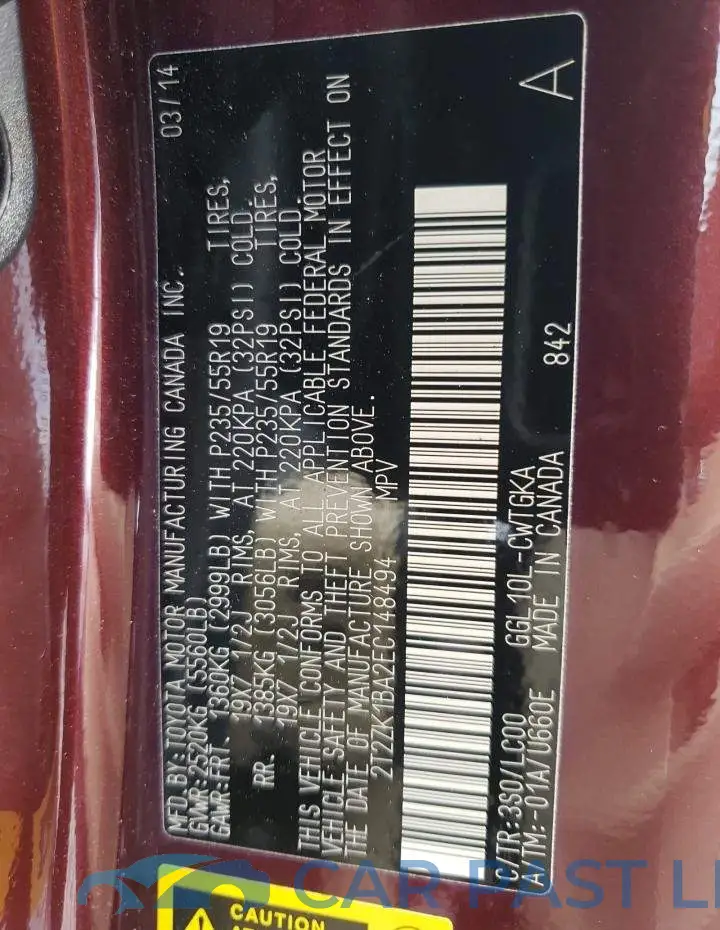 2T2ZK1BA2EC148494# 12