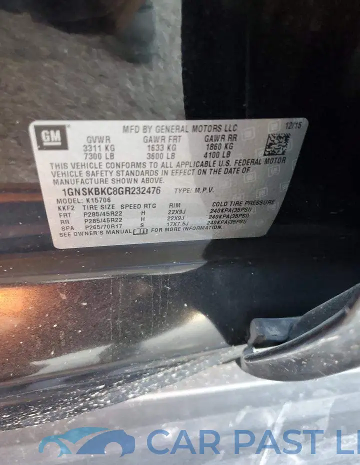 1GNSKBKC8GR232476# 12