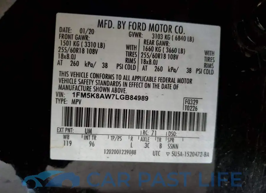 1FM5K8AW7LGB84989# 12