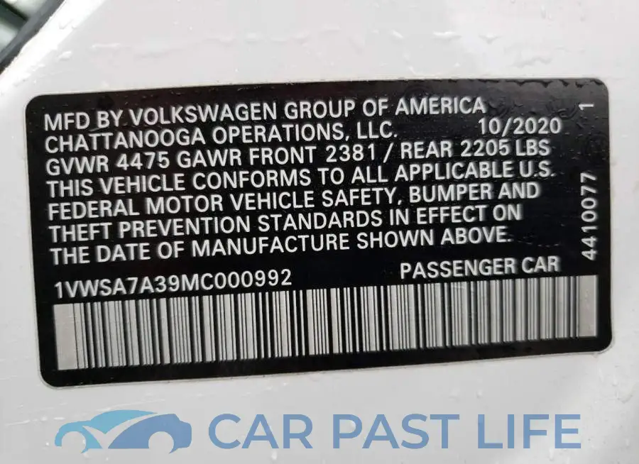 1VWSA7A39MC000992# 12