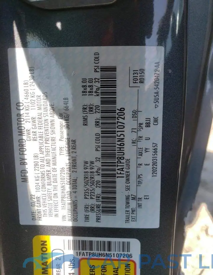 1FATP8UH6N5107206# 12