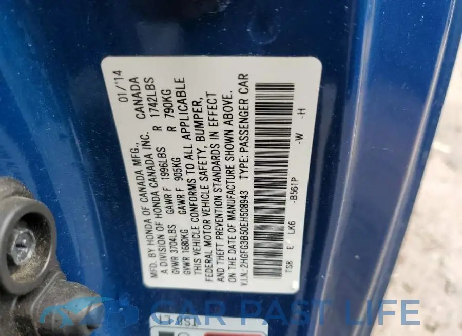 2HGFG3B50EH508943# 13