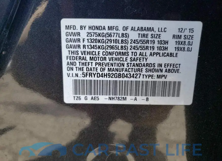 5FRYD4H92GB043427# 12