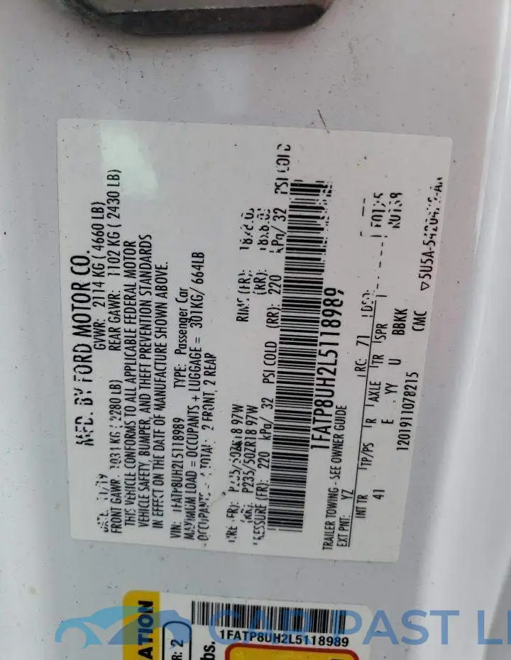 1FATP8UH2L5118989# 12
