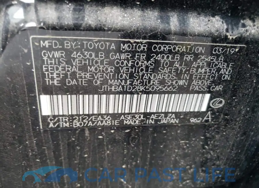 JTHBA1D28K5095662# 12