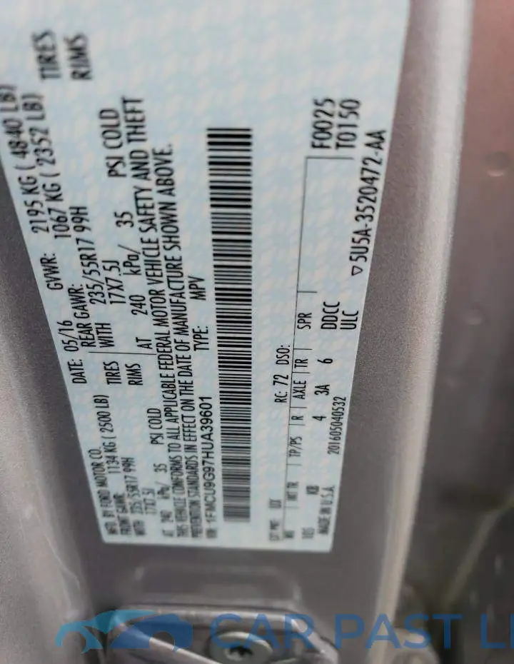 1FMCU9G97HUA39601# 13