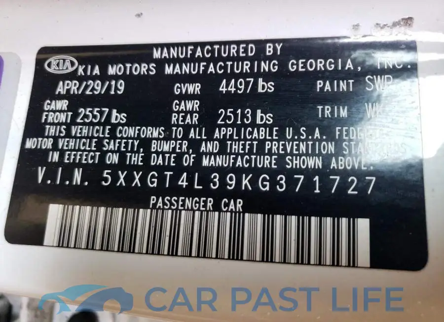 5XXGT4L39KG371727# 12