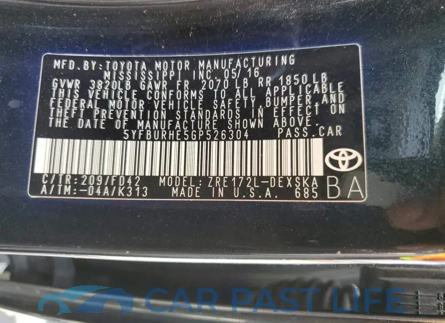 5YFBURHE5GP526304# 12