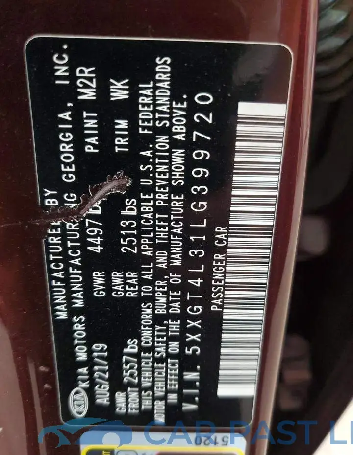 5XXGT4L31LG399720# 12