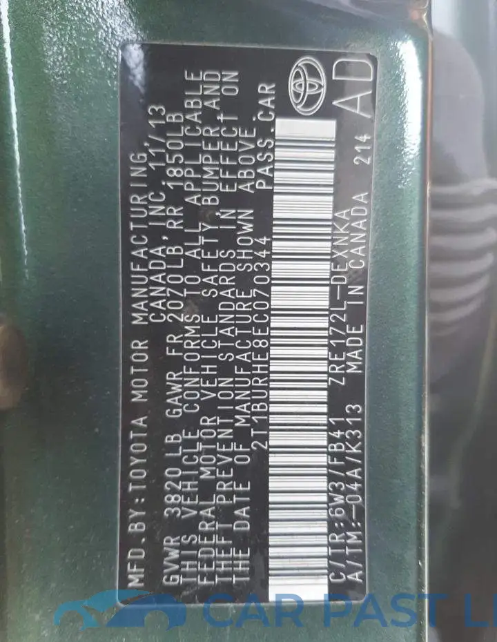 2T1BURHE8EC070344# 13