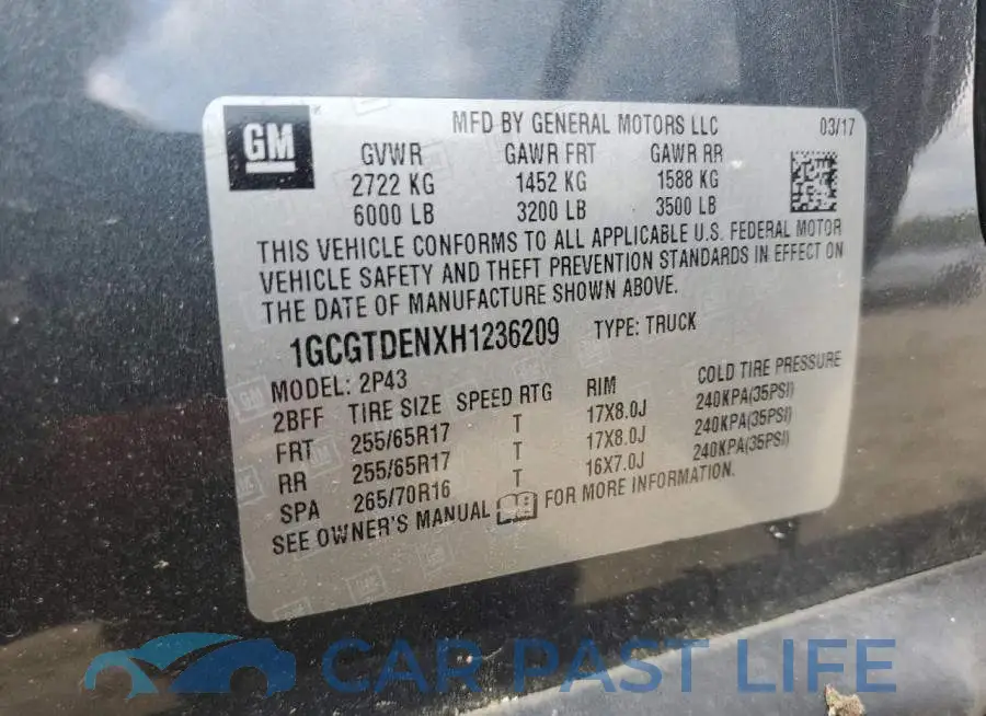 1GCGTDENXH1236209# 12