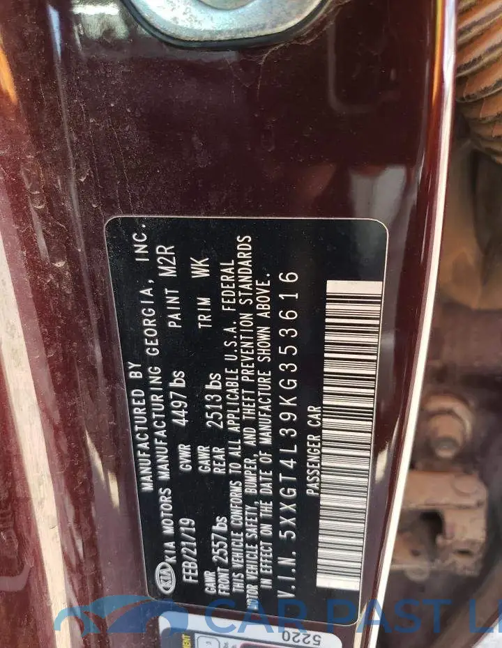 5XXGT4L39KG353616# 12