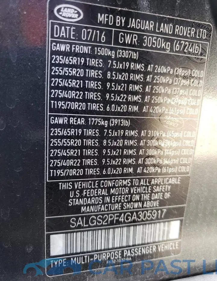 SALGS2PF4GA305917# 13