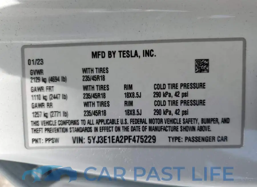 5YJ3E1EA2PF475229# 12
