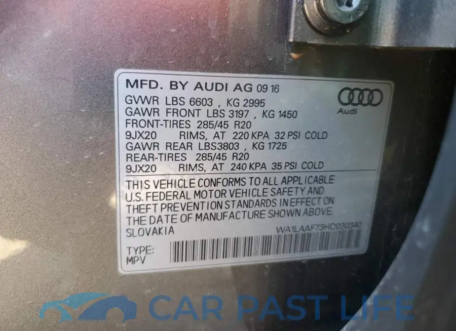 WA1LAAF73HD030340# 12