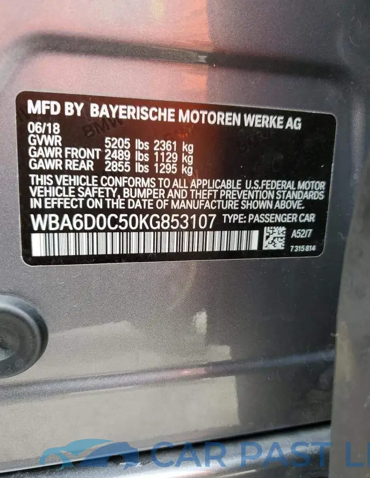 WBA6D0C50KG853107# 12