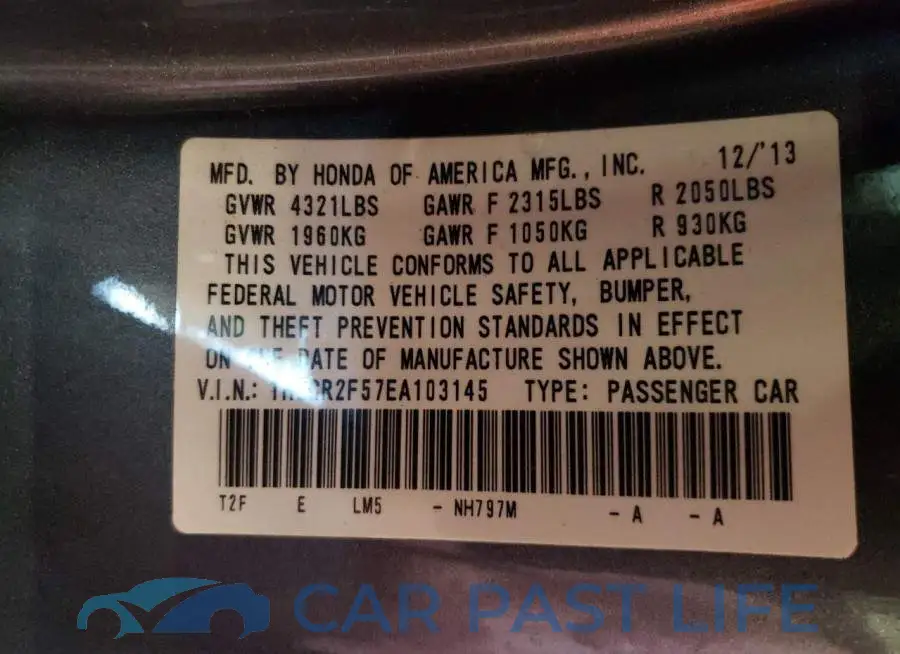 1HGCR2F57EA103145# 12