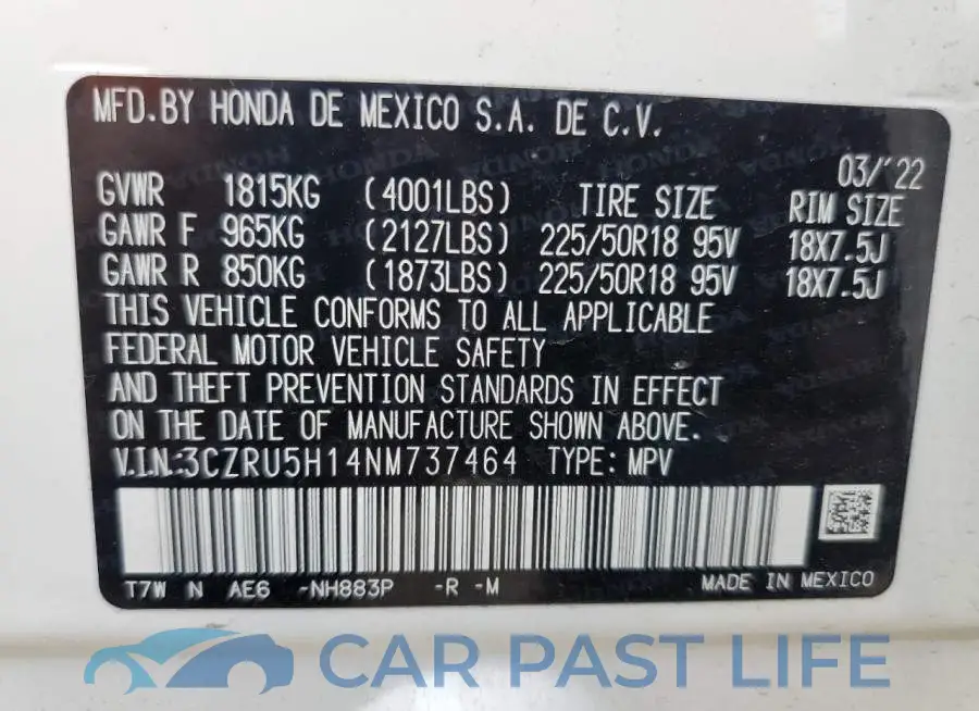 3CZRU5H14NM737464# 13