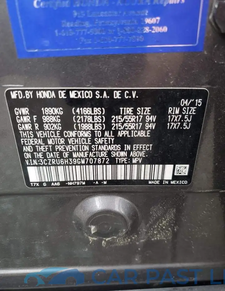 3CZRU6H39GM707872# 12