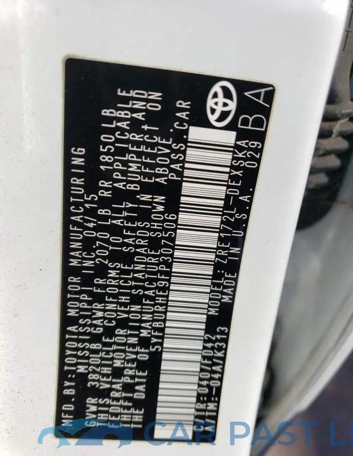 5YFBURHE9FP307506# 12