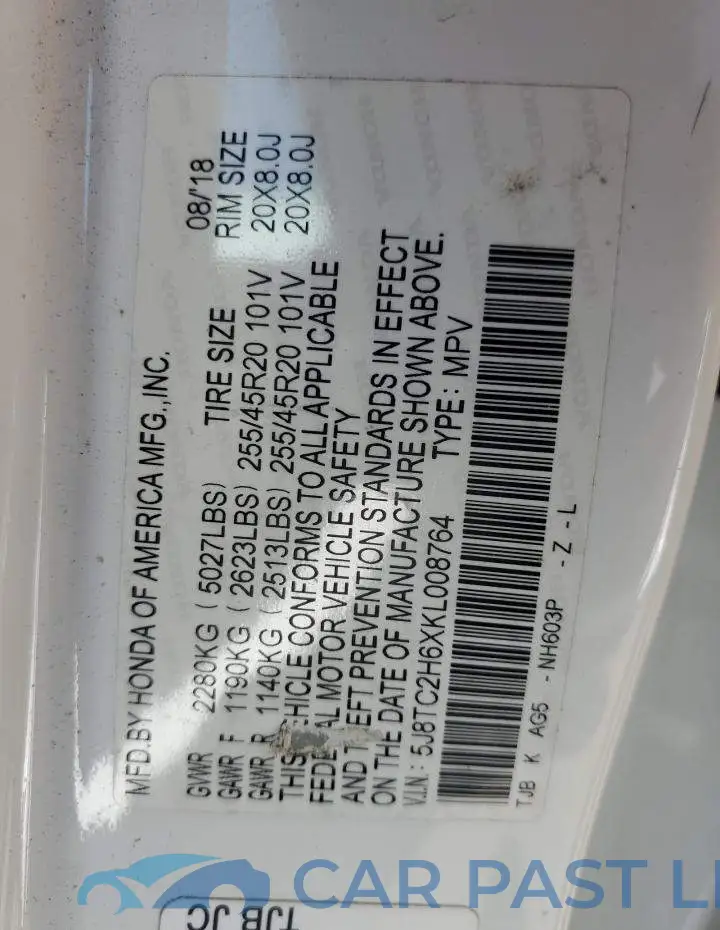 5J8TC2H6XKL008764# 12