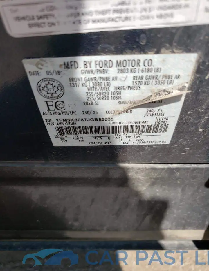 1FM5K8F87JGB82053# 13