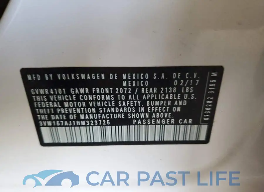 3VW167AJ1HM323725# 12