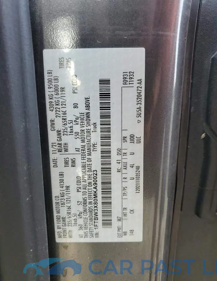1FTBW3X80MKA90023# 10