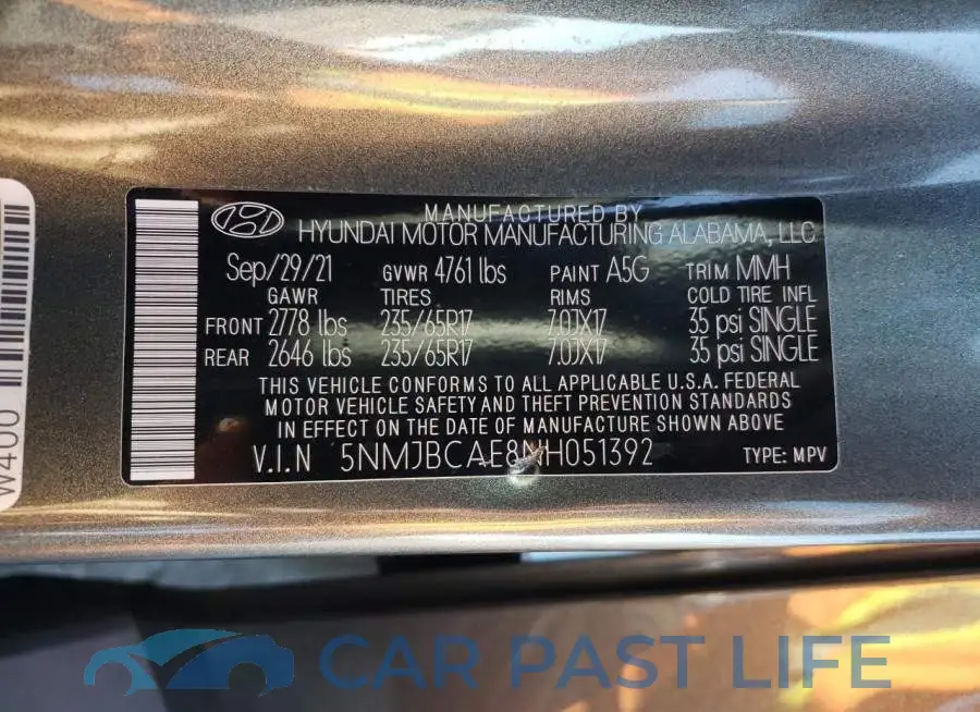 5NMJBCAE8NH051392# 12
