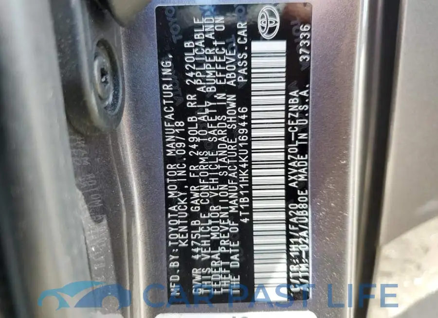 4T1B11HK4KU169446# 12