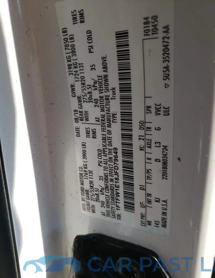 1FTFW1E18JFD79649# 12