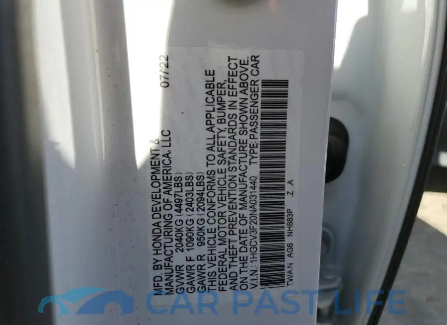1HGCV3F20NA031440# 12