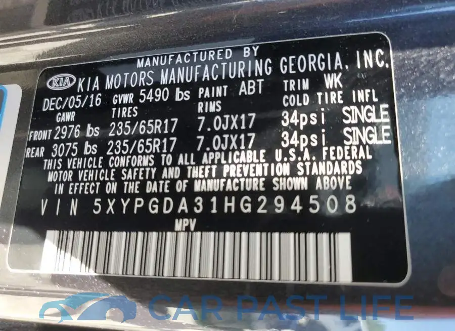 5XYPGDA31HG294508# 13