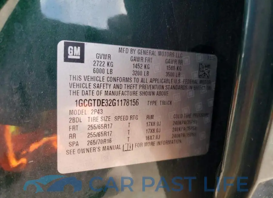 1GCGTDE32G1178156# 12