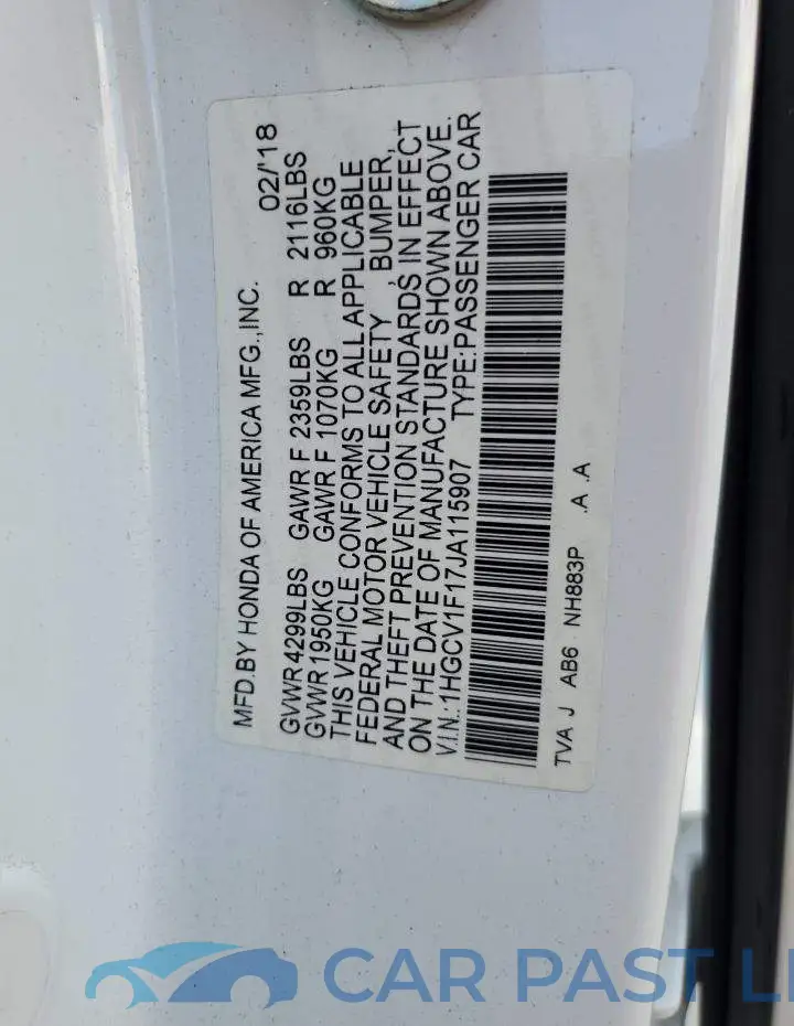 1HGCV1F17JA115907# 12