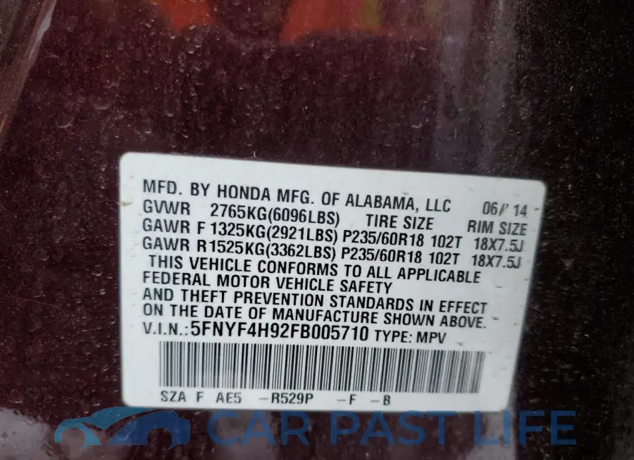 5FNYF4H92FB005710# 13