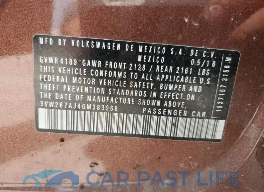 3VW267AJ4GM383968# 12