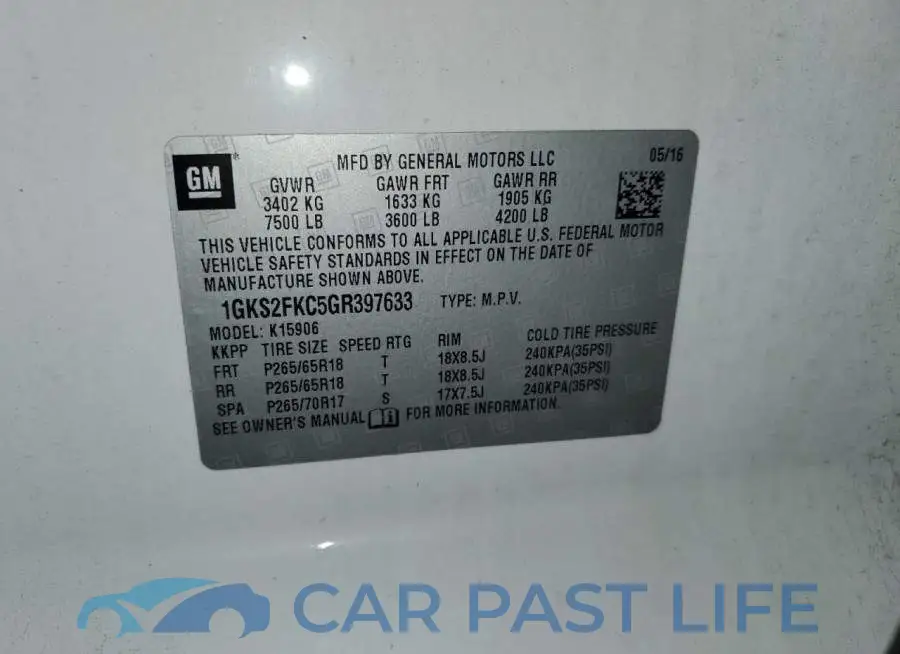 1GKS2FKC5GR397633# 12