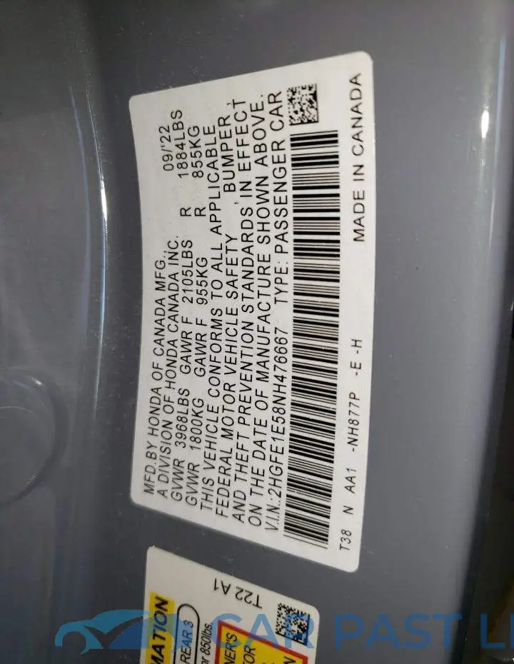 2HGFE1E58NH476667# 13