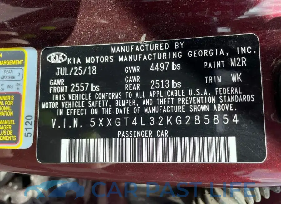 5XXGT4L32KG285854# 10