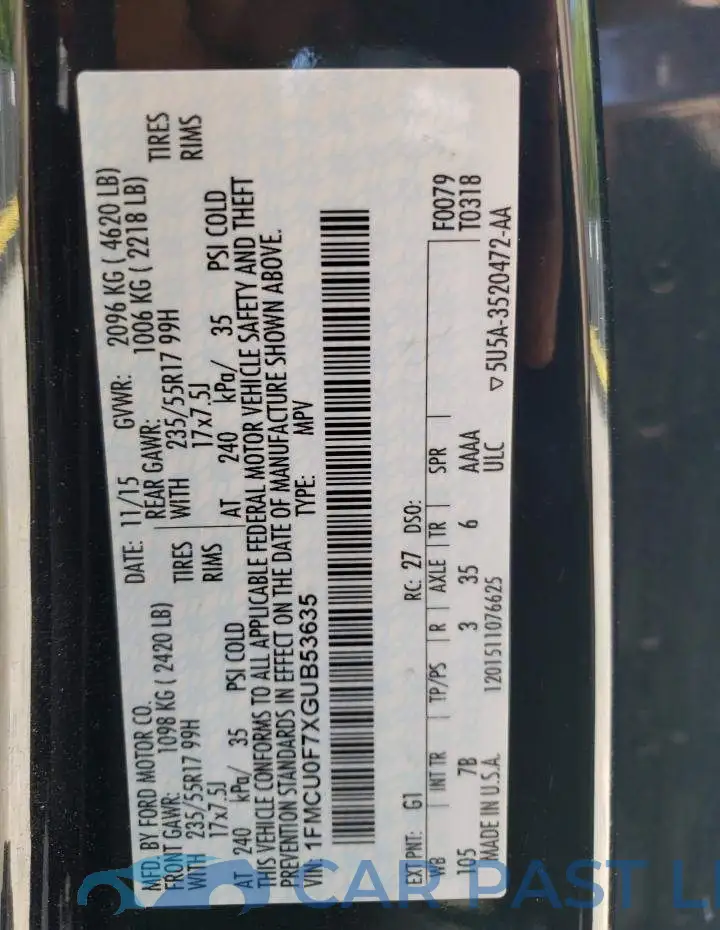 1FMCU0F7XGUB53635# 13