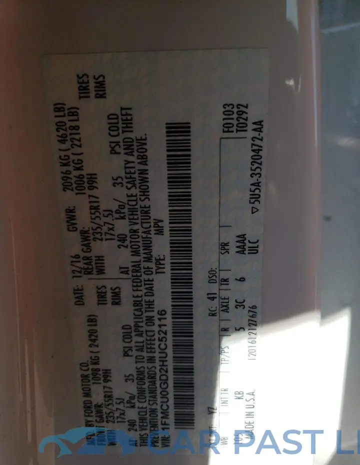 1FMCU0GD2HUC52116# 12
