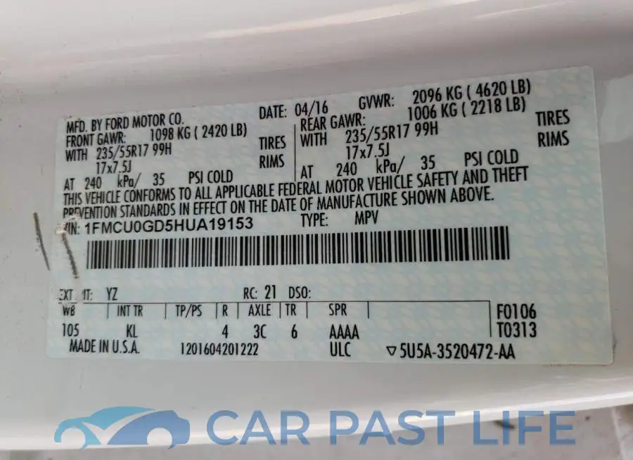 1FMCU0GD5HUA19153# 13